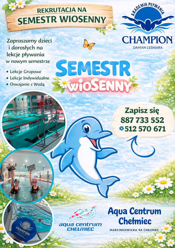 Nabór na semestr wiosenny 2026 – nauka pływania dla dzieci w Chełmcu