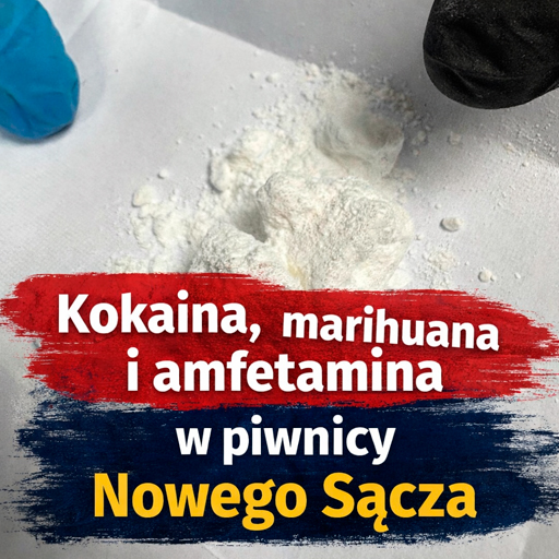Narkotyki w piwnicy w Nowym Sączu – kokaina, marihuana i amfetamina. Zatrzymanie przez policję
