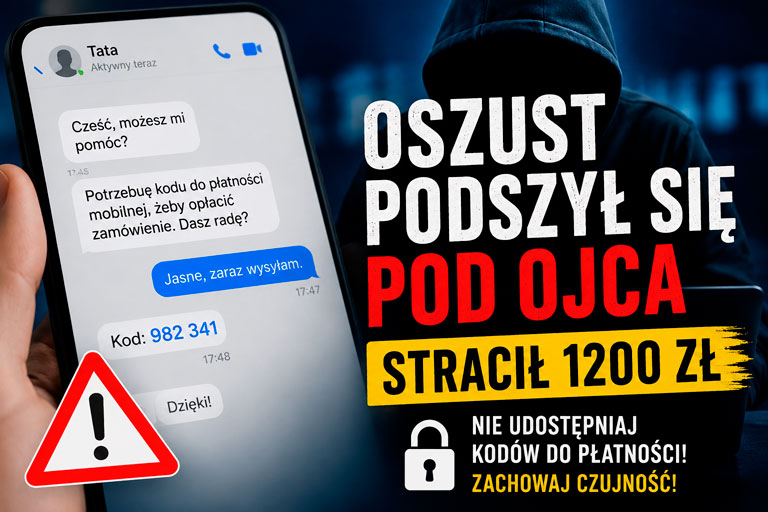 Podszył się pod ojca i wyłudził kod do płatności – 1200 zł zniknęło z konta