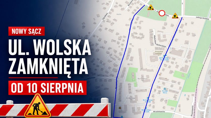 Ulica Wolska w Nowym Sączu zamknięta od 10 sierpnia. Wyznaczono objazd